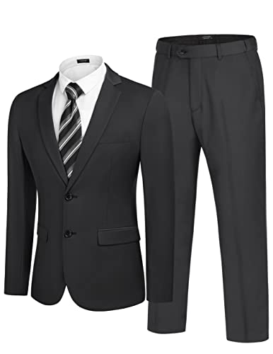 COOFANDY Herren 2-teilige Anzüge Klassische Passform 2 Knöpfe Kleid Anzüge Smoking Jacke Blazer für Hochzeit Business Dinner Abschlussball, Dunkelgrau One, L von COOFANDY