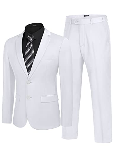 COOFANDY Herren 2-teilige Anzüge Klassische Passform 2 Knöpfe Kleid Anzüge Smoking Jacke Blazer für Hochzeit Business Dinner Abschlussball, Weiss/opulenter Garten, M von COOFANDY