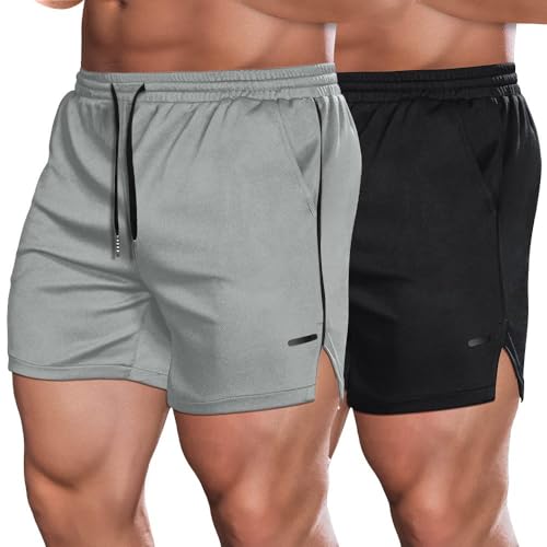 COOFANDY Herren 2er Pack Gym Sport Shorts Fitness Laufshorts Stretch Leicht Kurze Hose Herren Mit Taschen Grey/Black XXL von COOFANDY