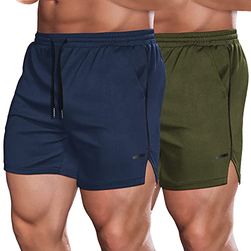 COOFANDY Herren 2er-Pack Gym Workout Shorts Mesh Leichte Bodybuilding Hosen Training Laufen Sport Jogger mit Taschen, Marineblau/Armeegrün, Mittel von COOFANDY