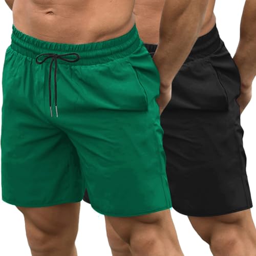 COOFANDY Herren 2er-Pack Gym Workout Shorts Schnell trocknend Bodybuilding Gewichtheben Hosen Training Laufen Jogger mit Taschen, Schwarz/Dunkelgrün, Mittel von COOFANDY