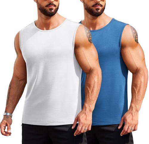 COOFANDY Herren 2er Pack Tank Top Gym Bodybuliding Fintness Sleeveless Muskelshirts Sommer Sportshirt Hellblau und Weiß XXXL COOFANDY Herren 2er Pack Tank Top Gym Bodybuliding Fintness Sleeveless Muskelshirts Sommer Sportshirt Hellblau und Weiß XXXL von COOFANDY