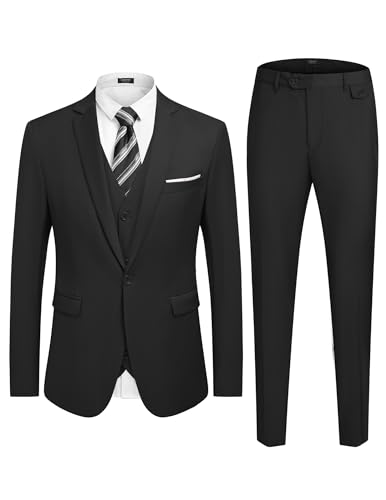 COOFANDY Herren 3-teiliges Slim Fit Anzug-Set Ein-Knopf Jacke Blazer Weste Hosen Set Hochzeit Formal Prom Smoking Anzüge, grau dunkel, XL von COOFANDY
