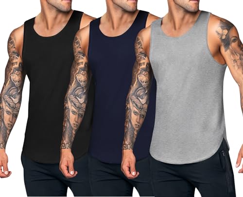 COOFANDY Herren 3er Pack Quick Dry Tanktop Tankshirt Tank Top Herren Fitnessweste Shirt Fitnessstudio Muskel T-Shirt PAT2 L von COOFANDY