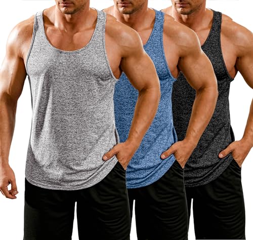 COOFANDY Herren 3er Pack Quick Dry Tanktop Tankshirt Tank Top Herren Fitnessweste Shirt Fitnessstudio Muskel T-Shirt Schwarz/Hellgrau/Marineblau M von COOFANDY