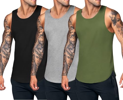COOFANDY Tank Top Herren Sport Unterhemd Herren Tanktop Gym Achselshirts Fitness Tankshirt Muskelshirt Regular Fit Schwarz/Gray/Army Green XL von COOFANDY