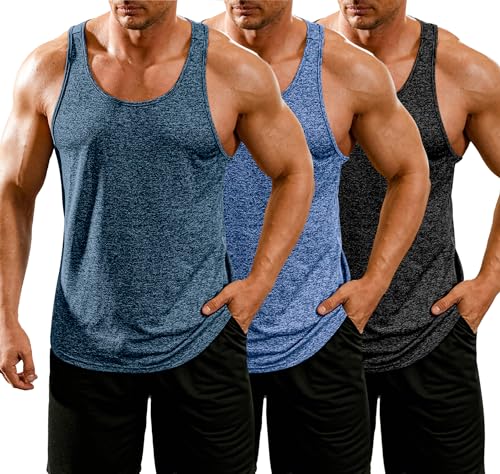 COOFANDY Herren 3er Pack Sport Tank Tops Ärmellose Y-Back Herren Fitnessweste Shirt Fitness Workout Top Herren Schwarz/Marineblau/Königsblau L von COOFANDY