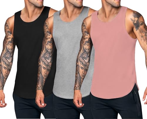 COOFANDY Herren Tank Top Muscle Shirt Herren Unterhemden Männer Fitness Sport Tops Ärmellose Achselshirt Gym Träger Shirt Schwarz/Grau/Orange Rosa L von COOFANDY
