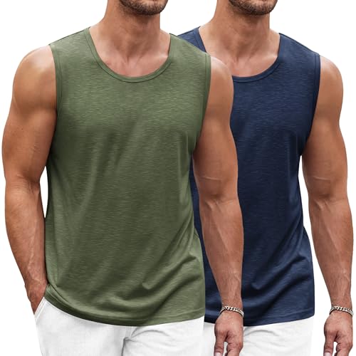 COOFANDY Herren Ärmelloses Laufshirt Tanktop atmungsaktives elastisches Quick Dry Funktionsshirts Baselayer Sports Fitness Blauviolett/Militärgrün XL von COOFANDY