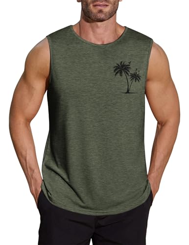COOFANDY Herren Ärmelloses Laufshirt Tanktop atmungsaktives elastisches Quick Dry Funktionsshirts Baselayer Sports Fitness Armeegrün S von COOFANDY