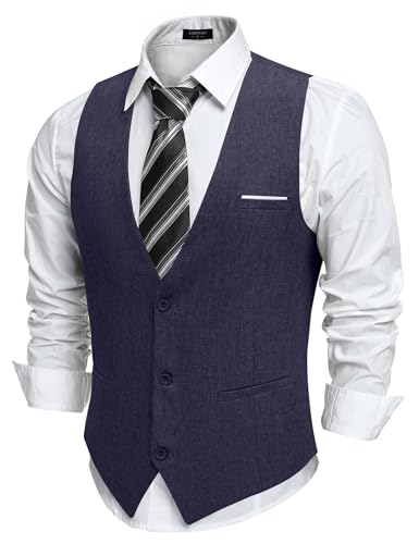 COOFANDY Herren Anzug Weste Anzugweste V-Ausschnitt Ärmellose Weste Gilet Businessweste mit Taschen Suit Vest Hochzeit Weste Herrenwesten Smoking Navy Blau S von COOFANDY