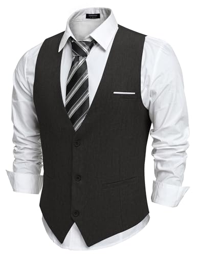 COOFANDY Herren Anzug Weste Anzugweste mit Taschen Gilet V-Ausschnitt Hochzeit Weste Businessweste Suit Vest Frackweste Smoking Weste Elegant Schwarz XXL von COOFANDY