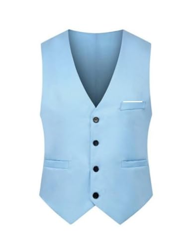COOFANDY Herren Anzug Weste mit Taschen Anzugweste Ärmellose Weste Businessweste V-Ausschnitt Suit Vest Hochzeitsweste Herrenwesten Gilet Party Hellblau XXL von COOFANDY