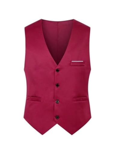 COOFANDY Herren Anzug Weste mit Taschen Anzugweste Ärmellose Weste Businessweste V-Ausschnitt Suit Vest Hochzeitsweste Herrenwesten Gilet Party Rot XXL von COOFANDY