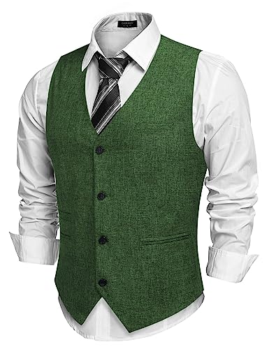 COOFANDY Herren Anzug Westen Elegant Hochzeit Anzugweste Klassische Casual Businessweste Slim fit Westen mit Taschen Grün M von COOFANDY