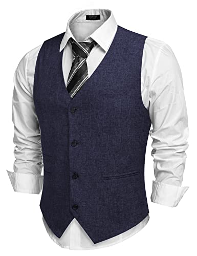 COOFANDY Herren Anzug Westen Slim fit Elegant Hochzeit Anzugweste Klassische Formelle Smoking Westen mit Taschen Blau L von COOFANDY