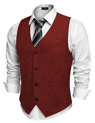 COOFANDY Herren Anzug Westen Slim fit Elegant Hochzeit Anzugweste Klassische Formelle Smoking Westen mit Taschen Weinrot XXL von COOFANDY