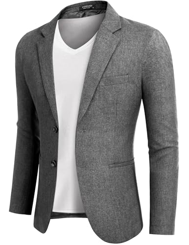 COOFANDY Herren Sportlich Blazer Sakko 2 Knöpfe Freizeitblazer Modern Regular Fit Sportsakko Einfarbig Grau XL von COOFANDY