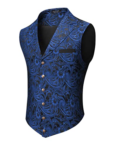 COOFANDY Herren-Anzugweste, Paisleymuster, viktorianische Weste, Gothic, Steampunk, formelle Smoking-Weste mit gekerbtem Revers, Blau, Small von COOFANDY