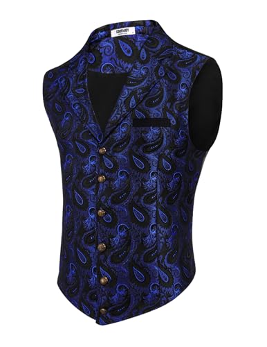 COOFANDY Herren-Anzugweste, Paisleymuster, viktorianische Weste, Gothic, Steampunk, formelle Smoking-Weste mit gekerbtem Revers, Blaues Paisley, XX-Large COOFANDY Herren-Anzugweste, Paisleymuster, viktorianische Weste, Gothic, Steampunk, formelle Smoking-Weste mit gekerbtem Revers, Blaues Paisley, XX-Large von COOFANDY