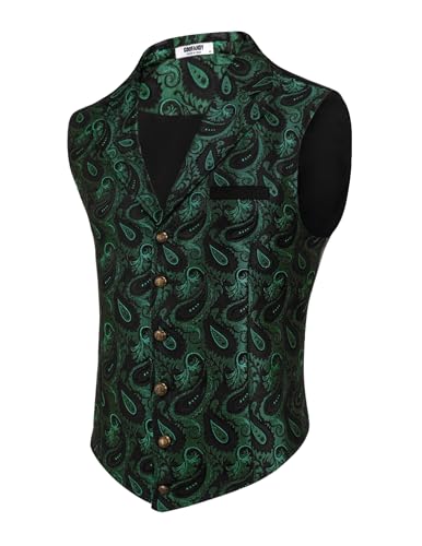 COOFANDY Herren-Anzugweste, Paisleymuster, viktorianische Weste, Gothic, Steampunk, formelle Smoking-Weste mit gekerbtem Revers, Grünes Paisley, X-Large COOFANDY Herren-Anzugweste, Paisleymuster, viktorianische Weste, Gothic, Steampunk, formelle Smoking-Weste mit gekerbtem Revers, Grünes Paisley, X-Large von COOFANDY