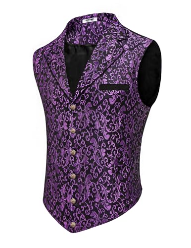 COOFANDY Herren-Anzugweste, Paisleymuster, viktorianische Weste, Gothic, Steampunk, formelle Smoking-Weste mit gekerbtem Revers, Medium von COOFANDY