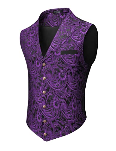 COOFANDY Herren-Anzugweste, Paisleymuster, viktorianische Weste, Gothic, Steampunk, formelle Smoking-Weste mit gekerbtem Revers, Violett, Small von COOFANDY