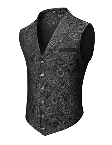 COOFANDY Herren-Anzugweste, Paisleymuster, viktorianische Weste, Gothic, Steampunk, formelle Smoking-Weste mit gekerbtem Revers, silber, Small COOFANDY Herren-Anzugweste, Paisleymuster, viktorianische Weste, Gothic, Steampunk, formelle Smoking-Weste mit gekerbtem Revers, silber, Small von COOFANDY