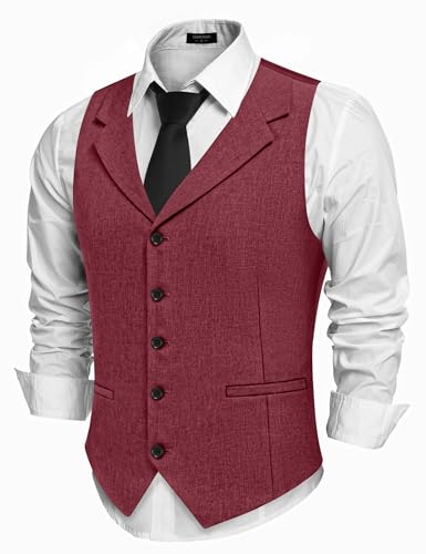 COOFANDY Herren-Anzugweste, schmale Passform, Revers, lässig, formelle Weste, Weinrot, Medium COOFANDY Herren-Anzugweste, schmale Passform, Revers, lässig, formelle Weste, Weinrot, Medium von COOFANDY