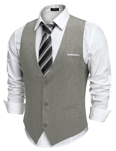 COOFANDY Herren Anzugweste Ärmellose Weste Anzug Weste Elegant Hochzeitsweste Businessweste Gilet Suit Vest V-Ausschnitt Herrenwesten Hellgrau S von COOFANDY