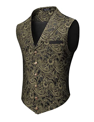 COOFANDY Herren Anzugweste Paisley Floral Viktorianische Westen Gothic Steampunk Formelle Weste Smoking Westen mit gekerbtem Revers, goldfarben / schwarz, Large von COOFANDY