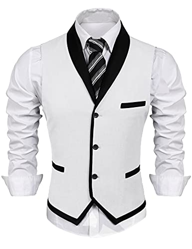 COOFANDY Herren Anzugweste Slim Fit Business Hochzeit Westen Kleid Weste, Weiß, Small von COOFANDY