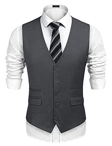 COOFANDY Herren Anzugweste formelles Kleid Weste Slim Fit Buesiness Hochzeit Weste, grau dunkel, Medium von COOFANDY