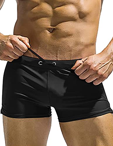 COOFANDY Herren-Bademode, Badeanzüge, einfarbig, lang, Badehose, Sporthose, Boardshorts mit Badekappe, 4 – Schwarz (mit Badekappe), XL von COOFANDY