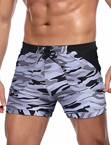 COOFANDY Herren Badeanzug Camo Quick Dry Herren Badeshorts Trunks mit Taschen, Slip – Dunkelgrau, L von COOFANDY