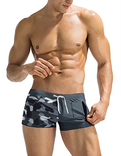 COOFANDY Herren-Badehose, Badehose, Badehose, Badehose, quadratisches Bein, Board-Shorts, S-3XL, Schwarz und Camouflage, L von COOFANDY