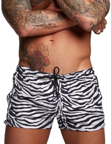 COOFANDY Herren-Badehose, Bademode, Badeanzug, Board-Strand-Shorts mit Reißverschlusstasche, Zebra-Print, M von COOFANDY