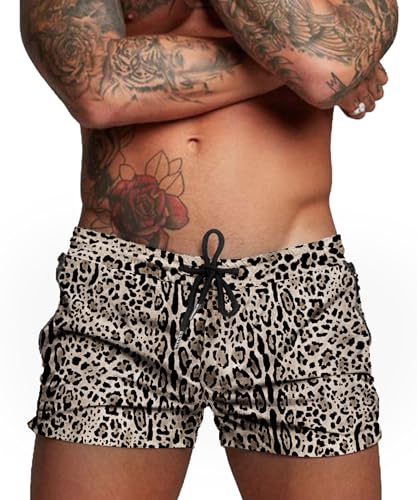 COOFANDY Herren-Badehose mit Kompressionsfutter, 2-in-1-Bademode, schnell trocknend, Board-Shorts, S-3XL, Leoparden-Print, XXX-Large von COOFANDY
