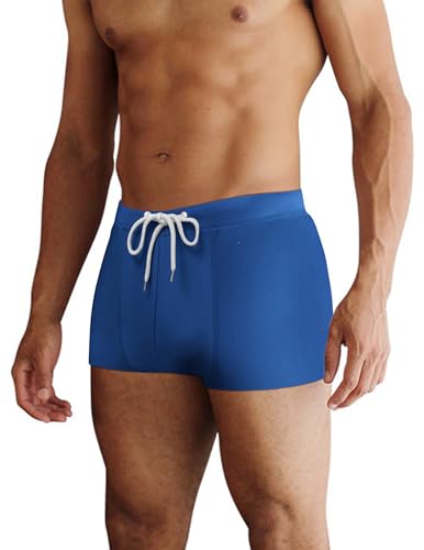 COOFANDY Herren-Badehose mit quadratischem Bein, Enge Badehose, sportlicher Badeanzug, Bademode mit Futter, Einfarbig: Tiefes Himmelblau, L von COOFANDY