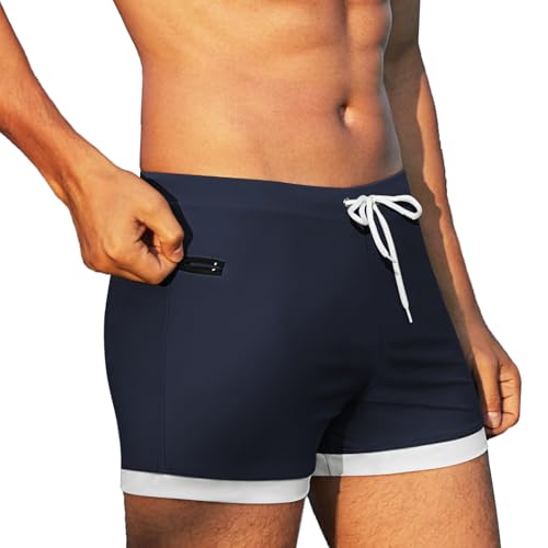 COOFANDY Herren-Bademode, Badeanzüge, einfarbig, Basic, Boxershorts, Boardshorts mit Reißverschlusstaschen, Marineblau, XXL von COOFANDY