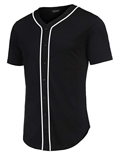 COOFANDY Herren Baseball Button Down Jersey Kurzarm Hipster Hip Hop T-Shirts, Schwarz, XX-Large von COOFANDY