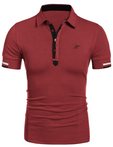 COOFANDY Herren Basic Poloshirt Slim Fit Hemden Solid Polo Casual Polo-Shirt für Sport Polohemd Freizeit Golf Polo (Weinrot XL) von COOFANDY