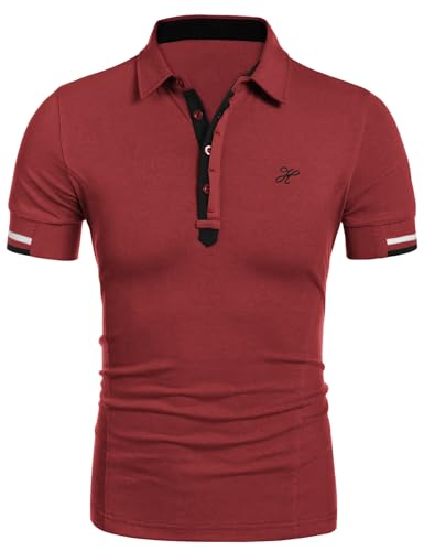 COOFANDY Herren Basic Poloshirt Slim Fit Solid Polo Casual Polo-Shirt für Sport Polohemd Freizeit Golf Polo Weinrot XL von COOFANDY