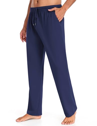 COOFANDY Herren Baumwolle Strick Yoga Hosen Casual Jogger Sweatpants Open Bottom Lounge Hose mit Taschen, Marineblau, Groß von COOFANDY