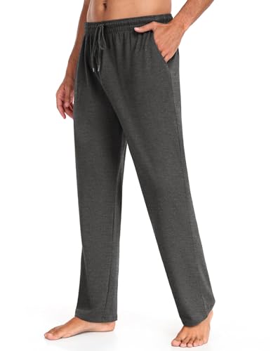 COOFANDY Herren Baumwolle Strick Yoga Hosen Casual Jogger Sweatpants Open Bottom Lounge Hose mit Taschen, dunkelgrau (Dark Heather Grey), XXL von COOFANDY