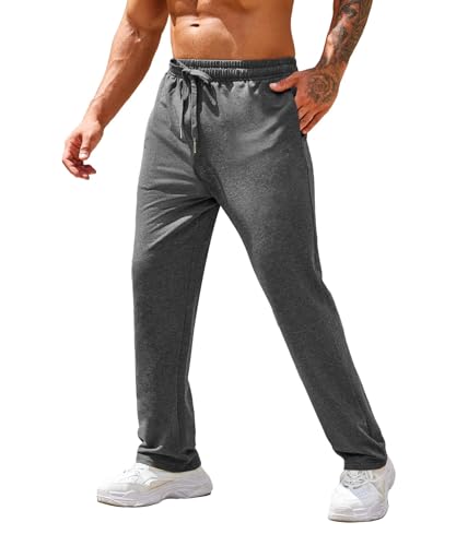 COOFANDY Herren Baumwolle Sweatpants Open Bottom Lounge Pants Leichte Casual Jogger Hose mit Taschen, grau dunkel, Mittel von COOFANDY