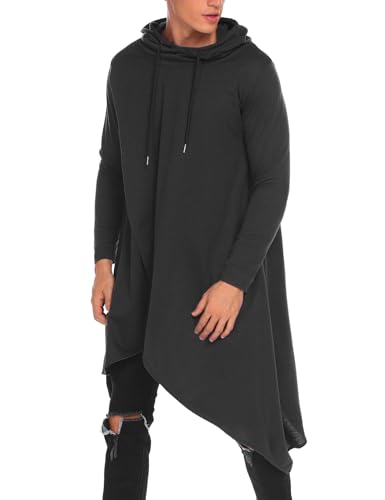 COOFANDY Herren Beiläufige mit Kapuze Poncho-Umhang unregelmäßiger Rand Hoodiepullover Mittel Schwarz von COOFANDY