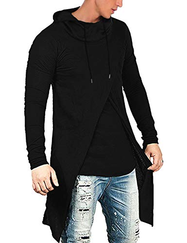 COOFANDY Herren Beiläufige mit Kapuze Poncho-Umhang unregelmäßiger Rand Hoodiepullover groß Schwarz von COOFANDY