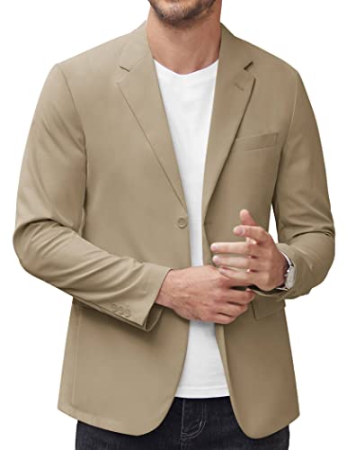 COOFANDY Herren-Blazer, lässig, mit zwei Knöpfen, leicht, schmale Passform, Sportmantel, Dunkles Khaki, L von COOFANDY