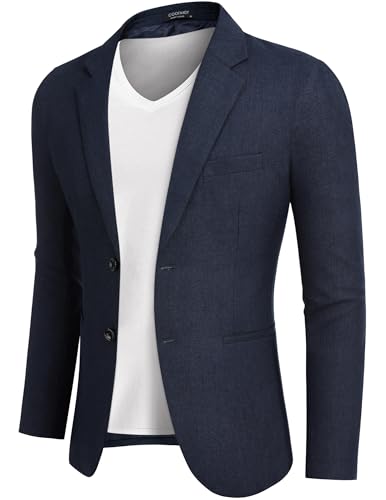 COOFANDY Herren Blazer Casual Slim Fit Sport Mäntel Zwei Knöpfe Leichte Anzugjacke, Marineblau, M von COOFANDY